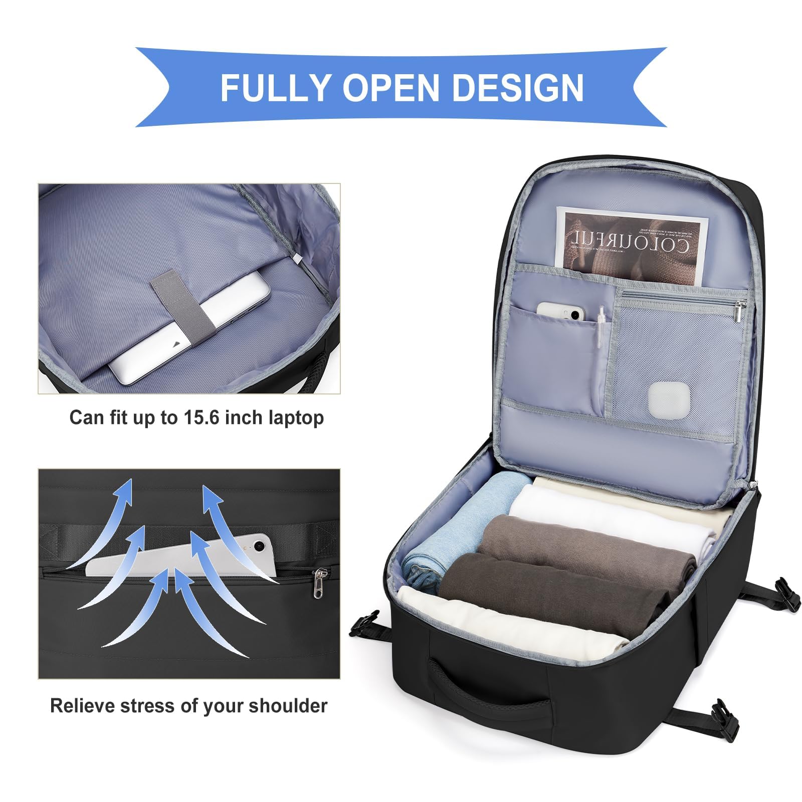 SZLX Zaino Ryanair 40x20x25 Bagaglio a Mano Easyjet 45x36x20 Donna Zaino da Viaggio Aereo Borse da Cabina Impermeabile Uomo Adatto a PC da 14 pollici Travel Backpack per Sportivo Trekking