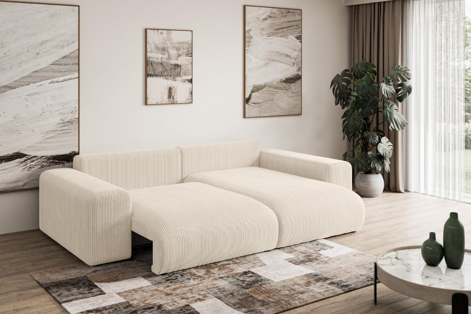 ALTDECOR Ecksofa mit Schlaffunktion L-Form Eskar-L 266x176x72 - Beige