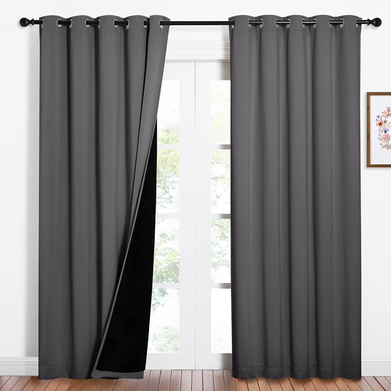 NICETOWN Grey Full Shade Curtain Panels, Pair of Energy Smart & Noise Blocking Out Blackout Drapes for Dining Room Window, Thermal Insulated Guest Room Lined Window Dressing(Gray, 62 x 84 inch) Grey 62"W x 84"L (Pack of 2)