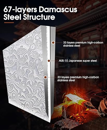 Miniatura 2 de Huusk Cuchillo japonés cuchillo de cocina afilado de 8 pulgadas cuchillo japonés AUS-10 de acero de Damasco con mango único para cocinar o uso