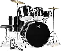 Best Choice Products 5-Piece Full Size Adult Drum Set Kit w/ Stool, Pedal, Sticks, Cymbal Stands - Black, Beginner Ready