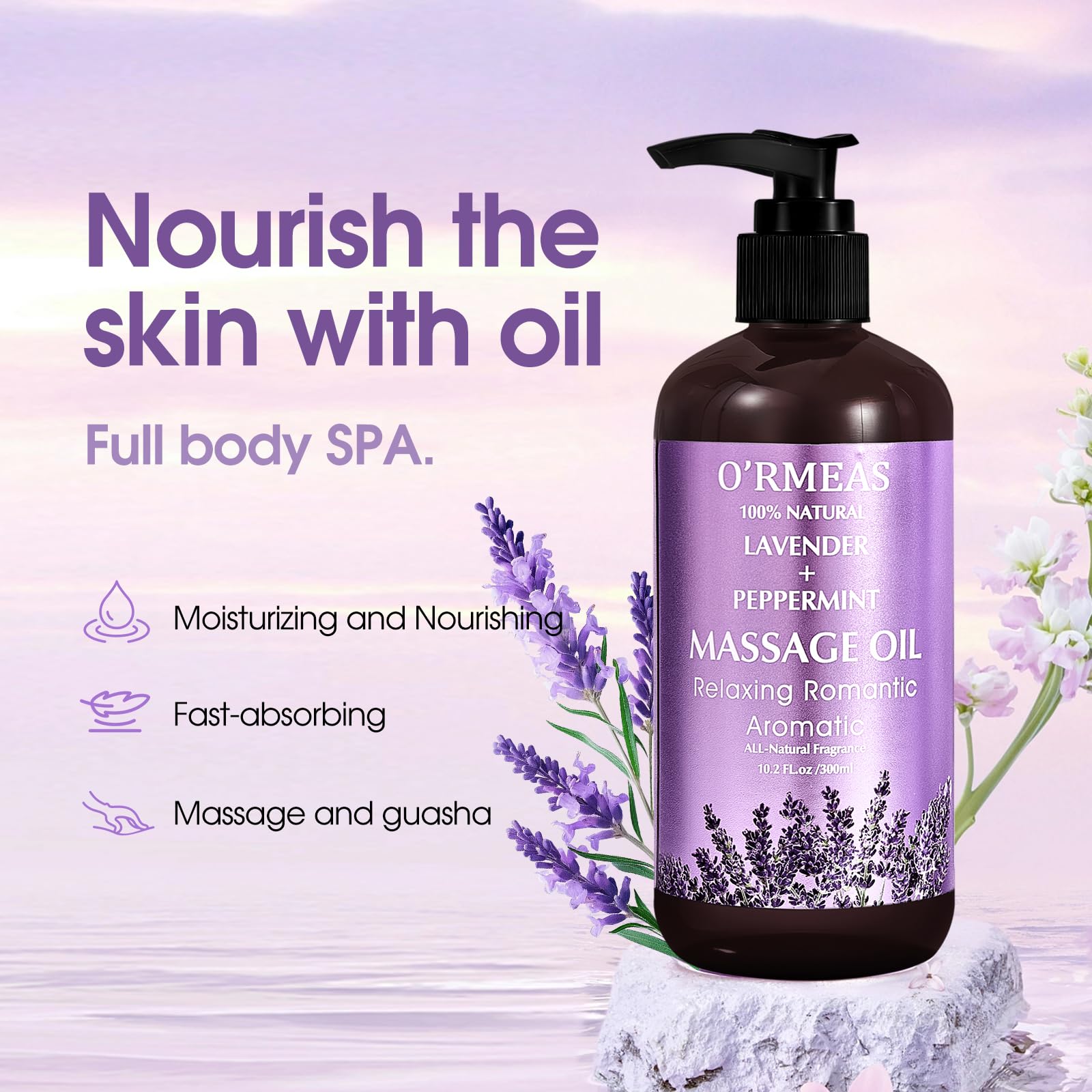 Smarxin Aceite de Masaje para Calentar, Relajar, Masajear y Aliviar el Dolor de las Articulaciones, Aceite Corporal Hidratante de Lavanda y Menta, Unisex, 10.2 fl.oz