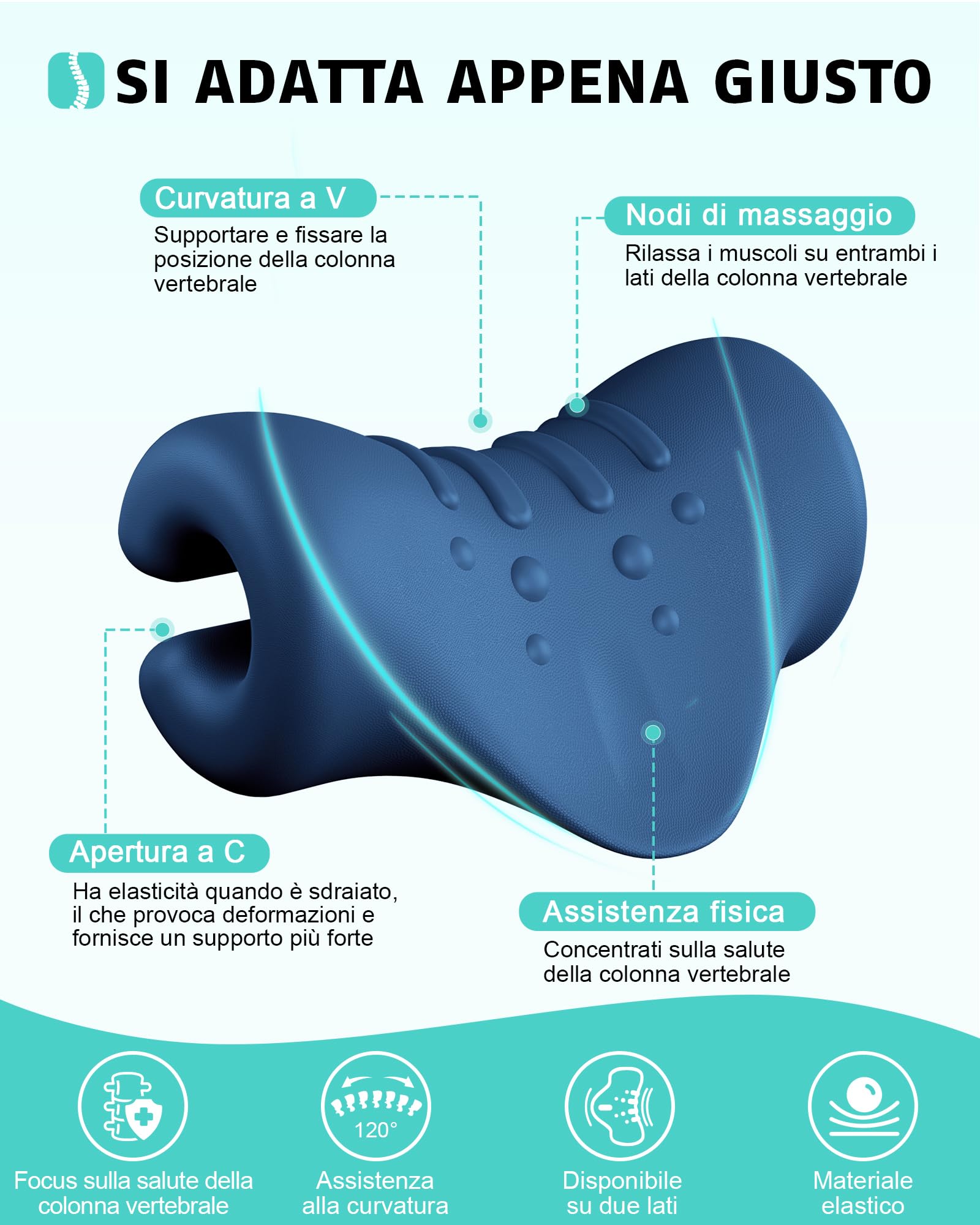 Relajador de Cuello y Hombros, Dispositivo de Tracción Cervical Portátil, Camilla de Cuello, Salida para Corrector de Postura de Cuello para Alivio del Dolor de TMJ (Azul oscuro)