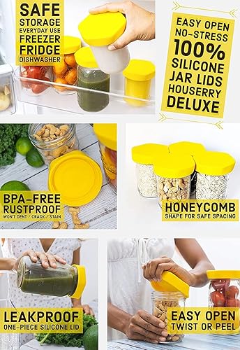 Miniatura 3 de HOUSERRY DELUXE Tapa de tarro Mason de 100% silicona de fácil agarre fácil de abrir - 3 piezas (boca regular, naranja)