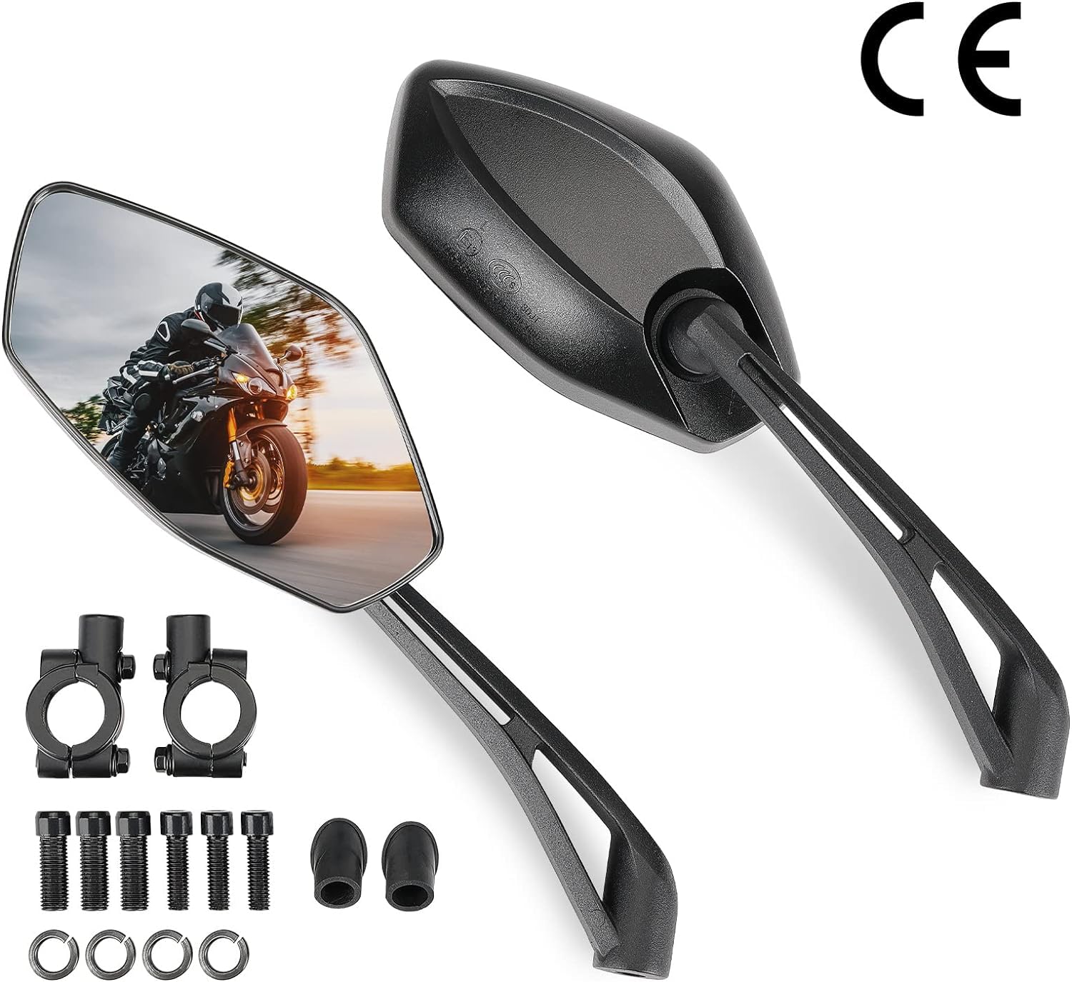 KEMIMOTO Rétroviseur Moto Homologués Universel M8 et M10, Rétroviseur Moto avec Support, Rétroviseur Latéral Arrière, Rétroviseur Scooter Compatible avec MT07, MT09