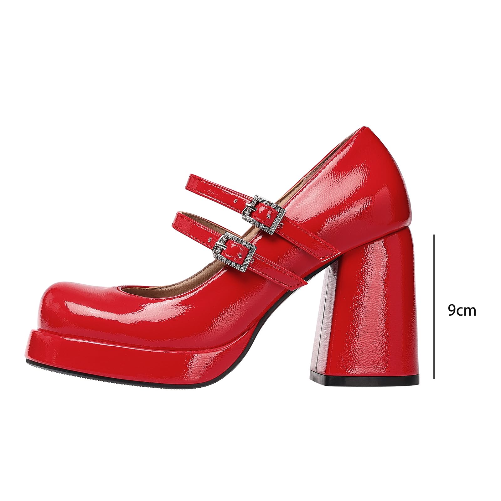 Damskie czółenka typu Mary Jane na platformie paskiem i kwadratowym noskiem, na grube, klockowe obcasy, eleganckie buty na imprezę w stylu Lolita i Gothic