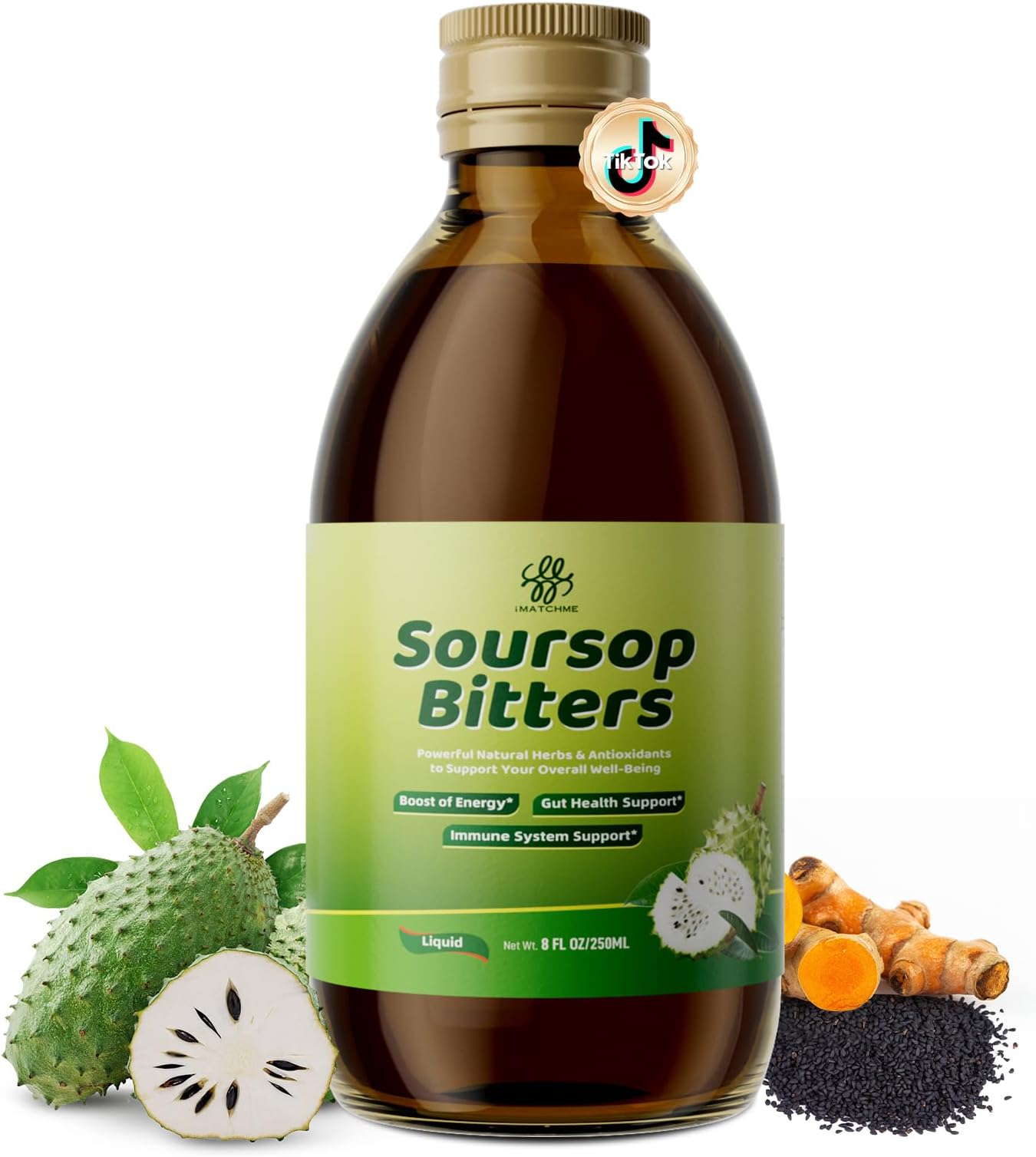 Soursop Bitters Liquid with Black Seed- Pure 15 Herb Mixed Berry with Soursop Leaves,Turmeric & Moringa for Gut Cleanse,Antioxidant,Skin Health,Cell Regeneration,Immune