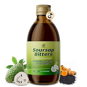 Soursop Bitters Liquid with Black Seed, Turmeric & Moringa-Pure 15 in 1 Herb Soursop Tea for Immune System, Digestive & Gut Health, Antioxidant,Skin Health Support 8 fl oz