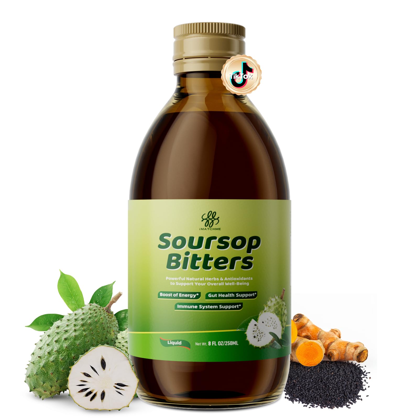 Soursop Bitters Liquid with Black Seed- Pure 15 Herb Mixed Berry with Soursop Leaves,Turmeric & Moringa for Gut Cleanse,Antioxidant,Skin Health,Cell Regeneration,Immune