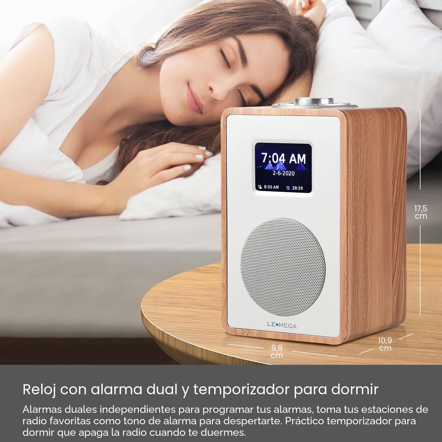 LEMEGA CR4 Radio Dab/Dab+/FM, Bluetooth, Pantalla Color,Nogal