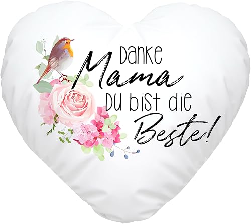 SpecialMe® Herzkissen Danke Mama Du bist die Beste Blumen Dan…