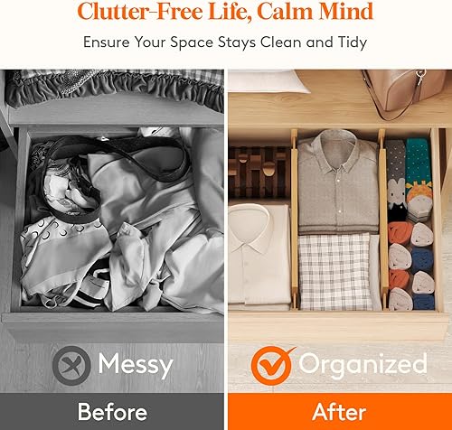 Miniatura 8 de Lifewit Paquete de 6 separadores de cajones de bambú de 5 pulgadas de profundidad, organizadores de cajones expandibles de 17.5 a 22 pulgadas para