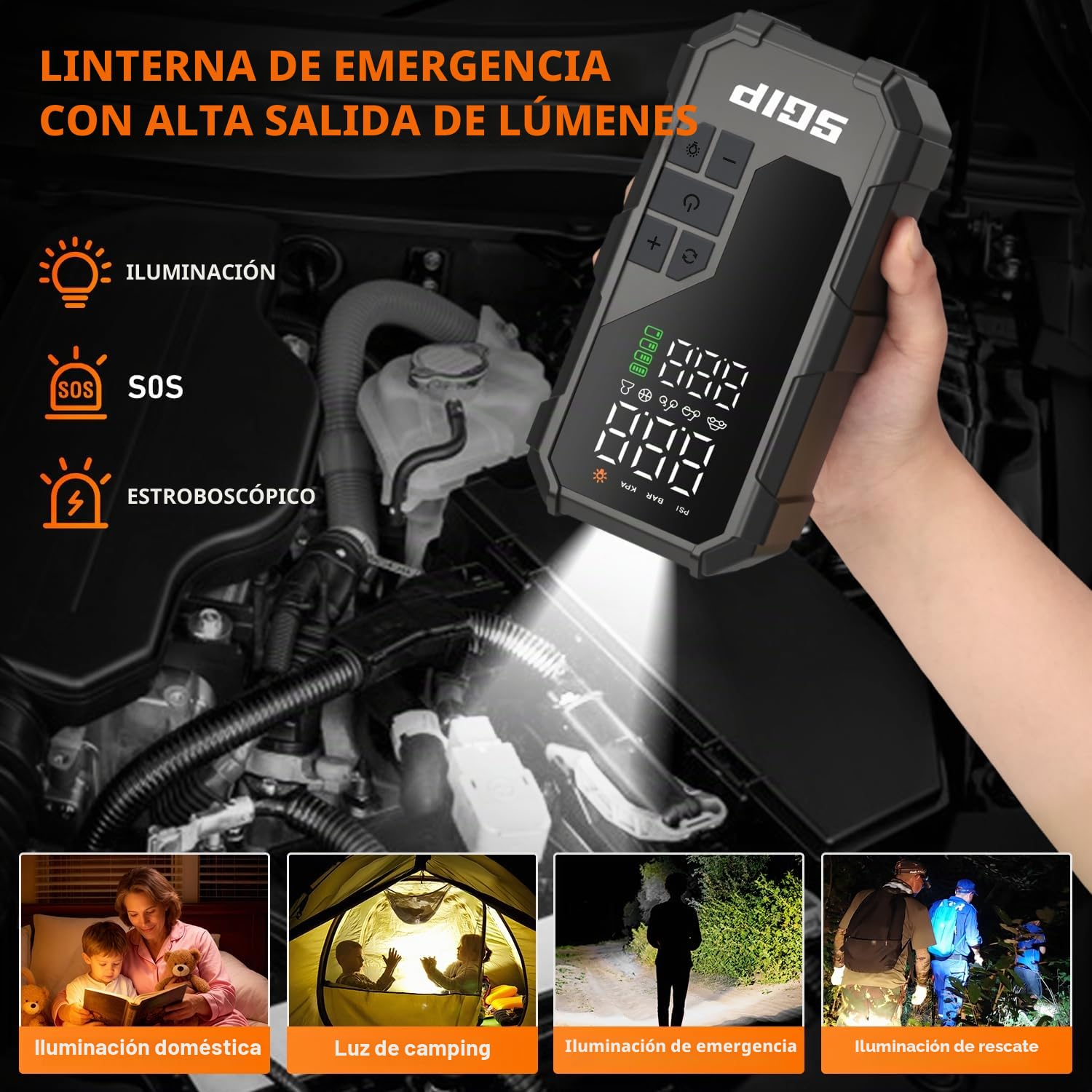 Arrancador de Coches 7000A con Compresor de Aire 150PSI, Batería 26800mAh, Jump Starter Portátil 12V para Gasolina 9L/Diésel 8L, Pinzas Inteligentes con Pantalla