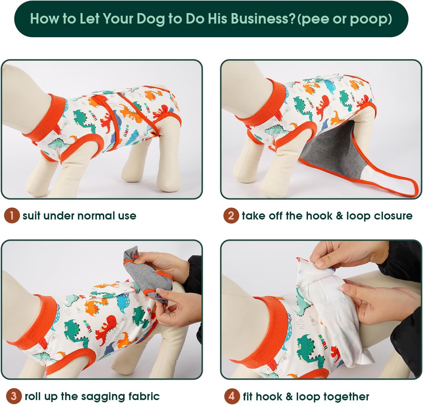 Kuoser Dog Surgery Recovery Suit, Soft Breathable Dog Recovery Suit for Female Spay Male Nueuter, Anti Licking Puppy Onesie Pet Surgical Suit for Dogs Abdominal Wounds Skin Disease, Dinosaur L