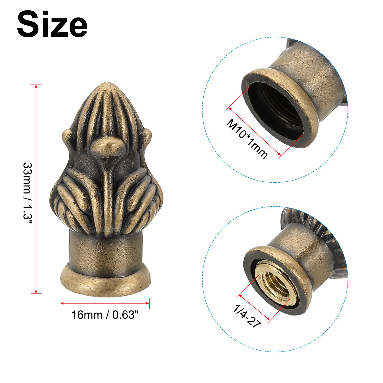 PATIKIL 33 x 20mm Pomelli Cappucci per Lampade, 2 Set Solidi Cappucci a Vite Decorazione Superiore Paralume con Adattatore Riduttore Ottone per Lampade Tavolo e Terra, Bronzo