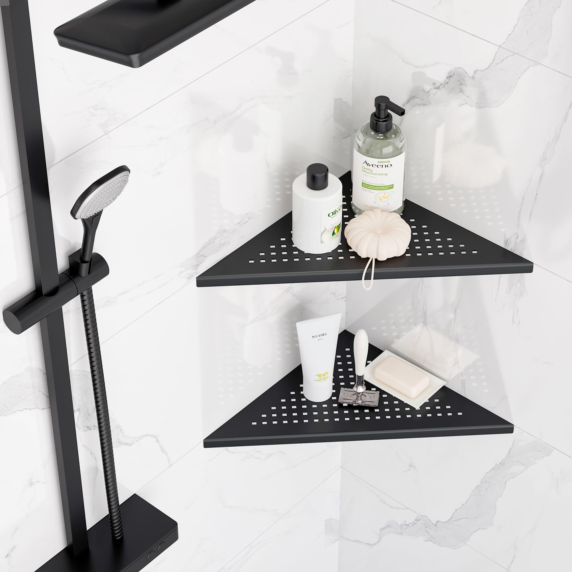 Neodrain Duschregal Ecke Edelstahl 304 Duschablage Schwarz Eingebautes Duschkorb Halterung für Bad, Küche, 2 Stück