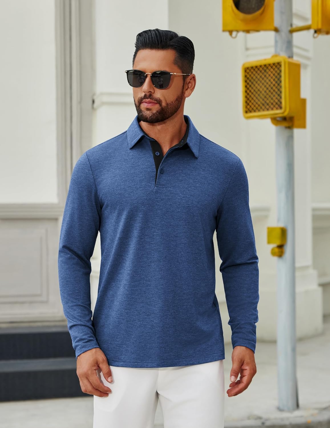 COOFANDY Mens Long Sleeve Polo Shirts Button Casual Tee Collared Work Pullover Shirts - Image 2
