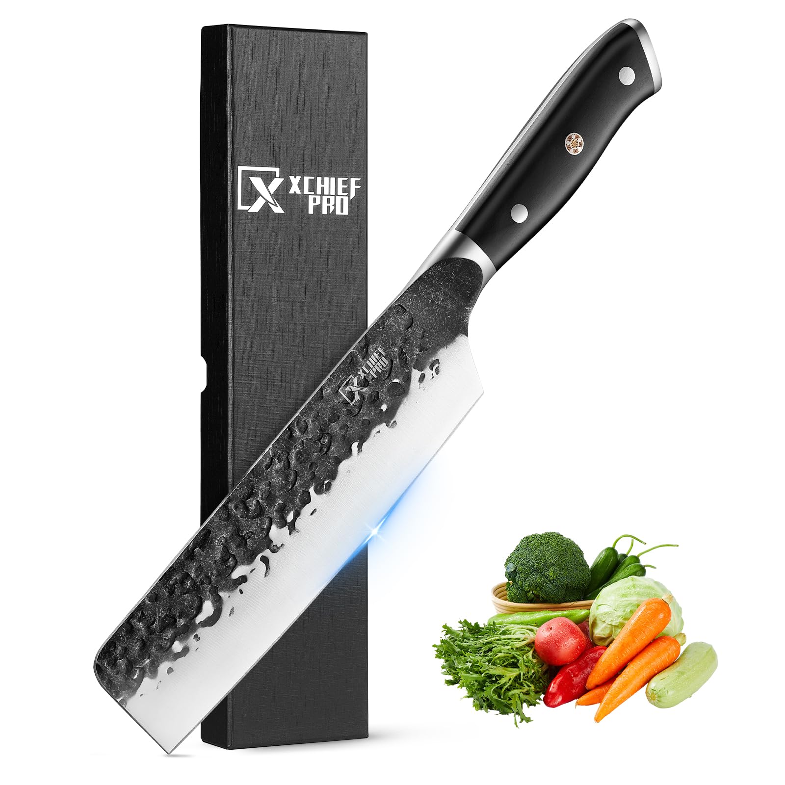 7'' Japan Nakiri Knife - Sharp Chef Kitchen Knife for Meat Cutting, Japanese High-Carbon Steel Cooking Knife, Vegetable Knife, Gift for Mom or Dad, Kitchen Gadgets with Premium Gift Box