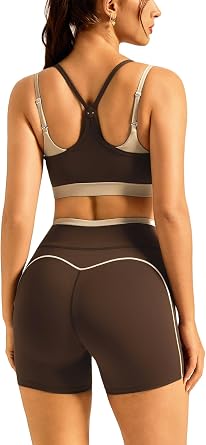 Double Layer Workout Sets for Women 2 Piece Matching Gym Set High Waist Shorts with Pockets Sports Bra Yoga Pilates Outfits