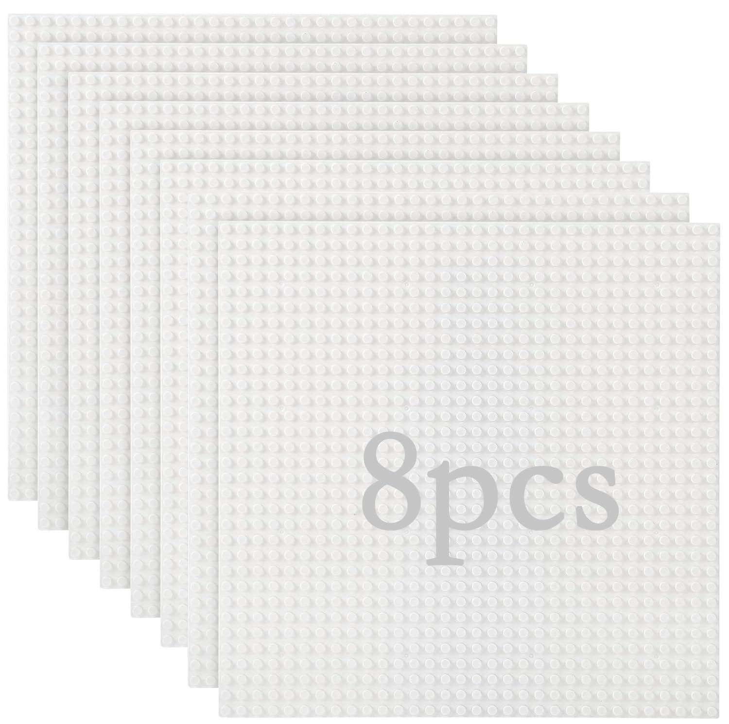 Set di 8 pannelli compatibili con la maggior parte delle marche, classici mattoncini da costruzione, compatibile con tutti i marchi più grandi e Activity Table, 25,5 x 25,5 cm, piastra di base bianco
