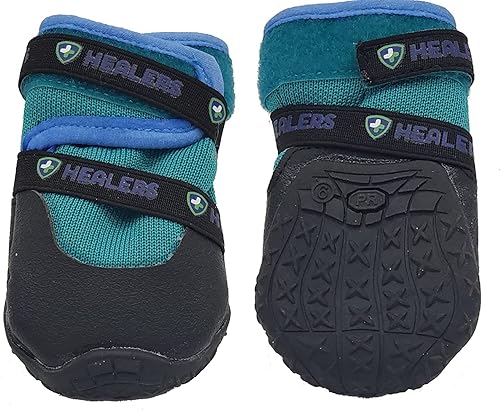 Healers Urban Walkers III - Botas para perro con suela antideslizante, botas reflectantes para mascotas, 1 par (verde azulado, talla S)