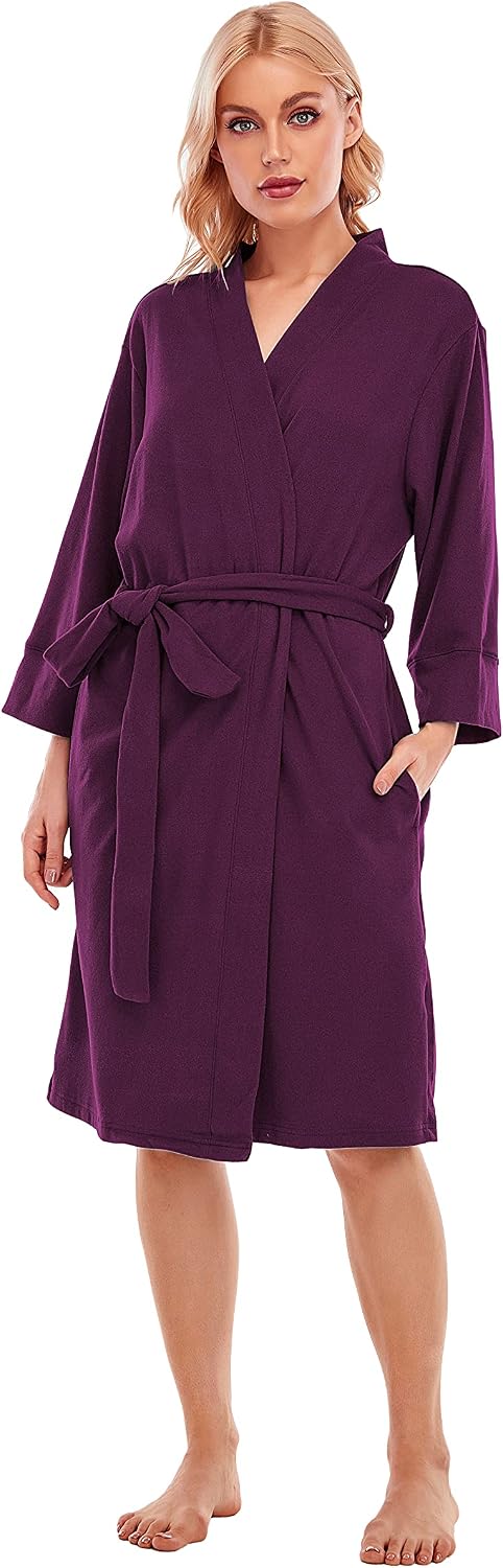 LUBOT Women's Robes Bathrobe Soft Lightweight Microfleece Knee Length Loungewear