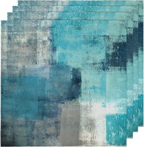 Miniatura 5 de Juego de 6 servilletas de tela de 20 x 20 pulgadas, color turquesa, gris, abstracto, lavables, reutilizables, para cocina, cena, decoración de mesa
