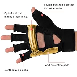 FitsT4 Sports Half Mitts MMA UFC Training Boxing Punch Bag Kickboxing Sparring Grappling Martial Arts Muay Thai Taekwondo Wrist Wraps Support Gloves for Women Men Kids Gold XS