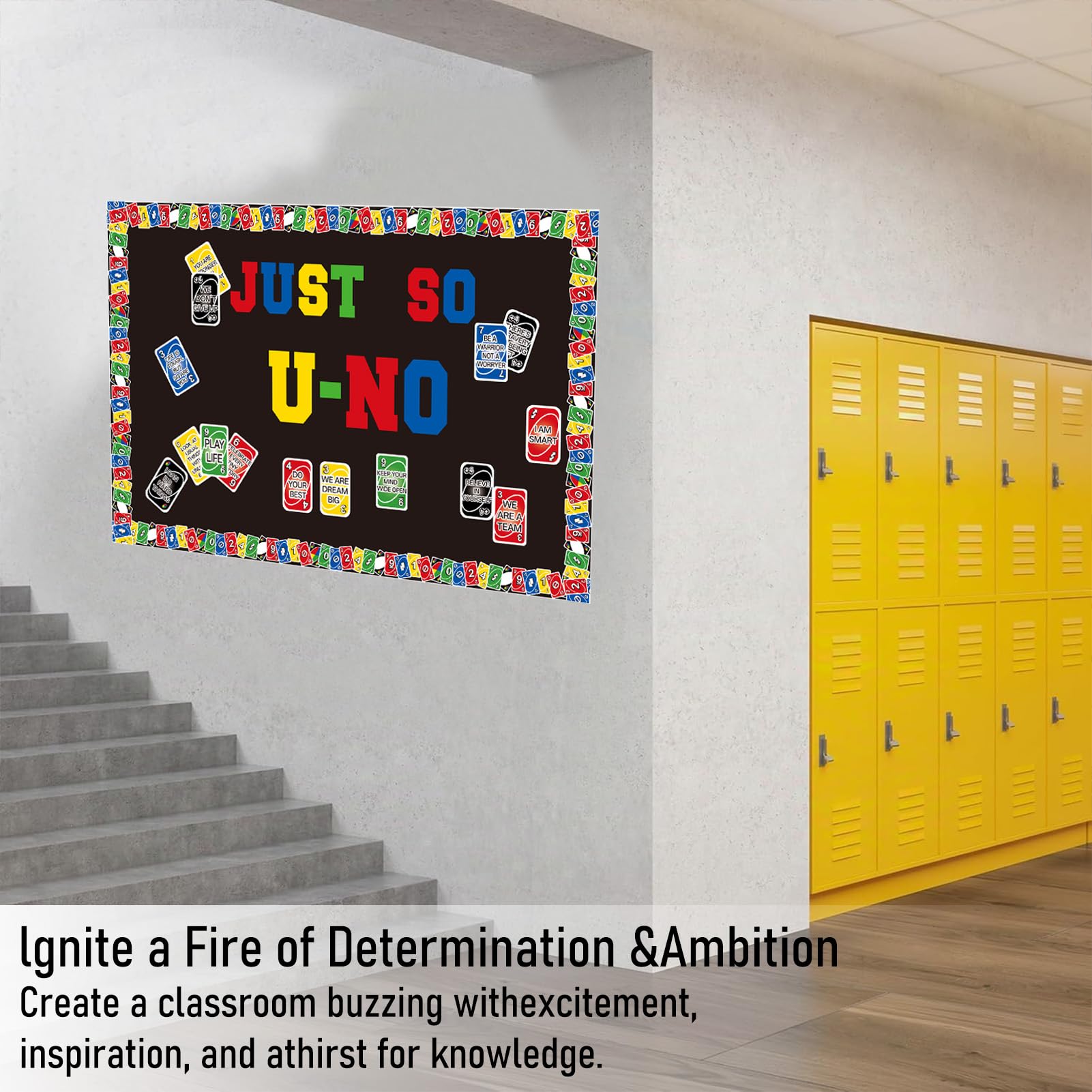 UNO Jeu de cartes positif, décoration de tableau d'affichage positif, bordures de jeu de motivation, décoration de salle de classe, bibliothèque, fenêtre, mur, porte, pour enseignant d'école