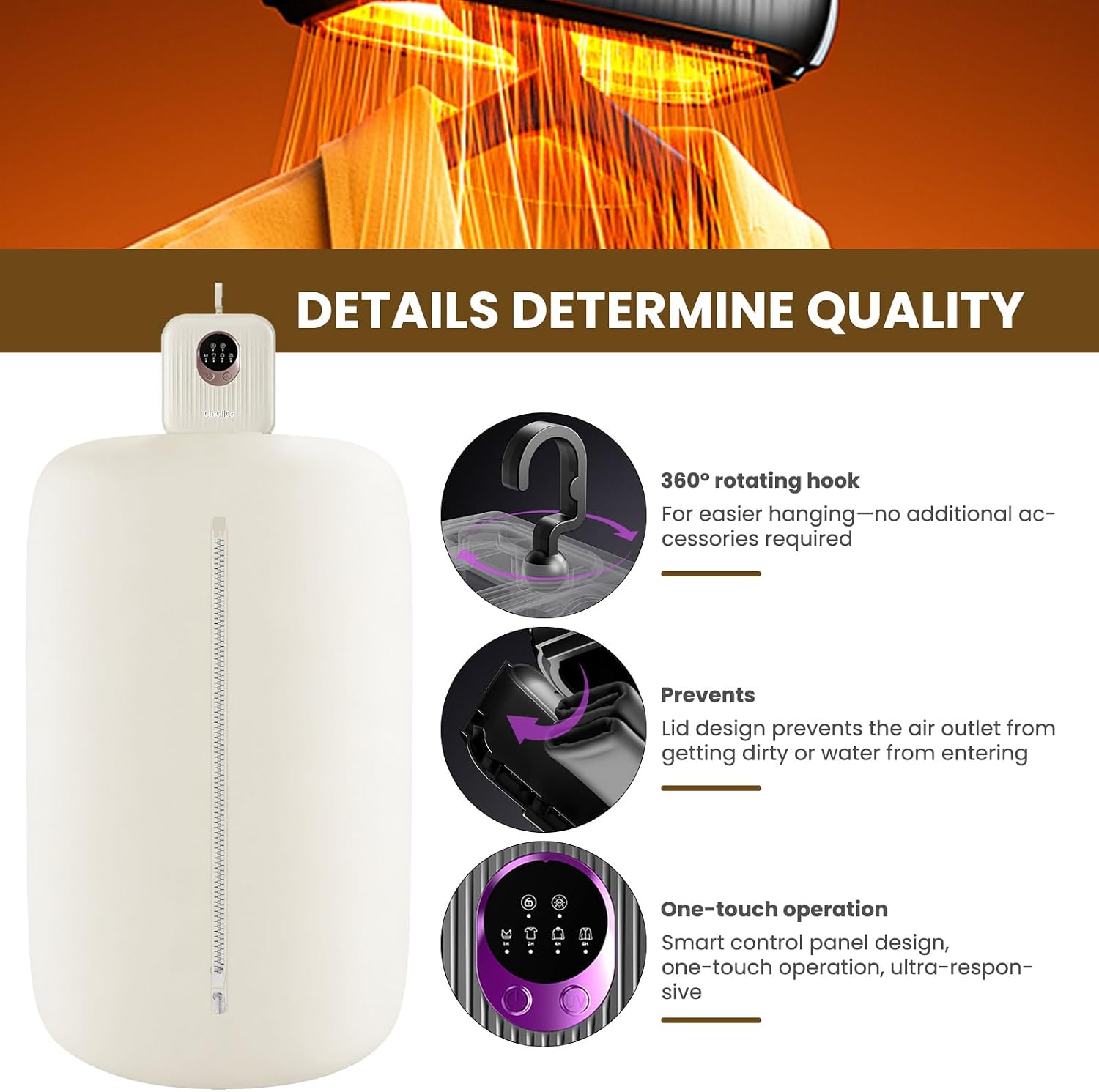 Portable Clothes Dryer, Mini Portable Dryer for Clothes, 50 Min Normal Time, Time Setting, Micron-Level Deep Clean, Low Noise, Portable Dryers for Laundry, Apartments, RV, Travel (White)