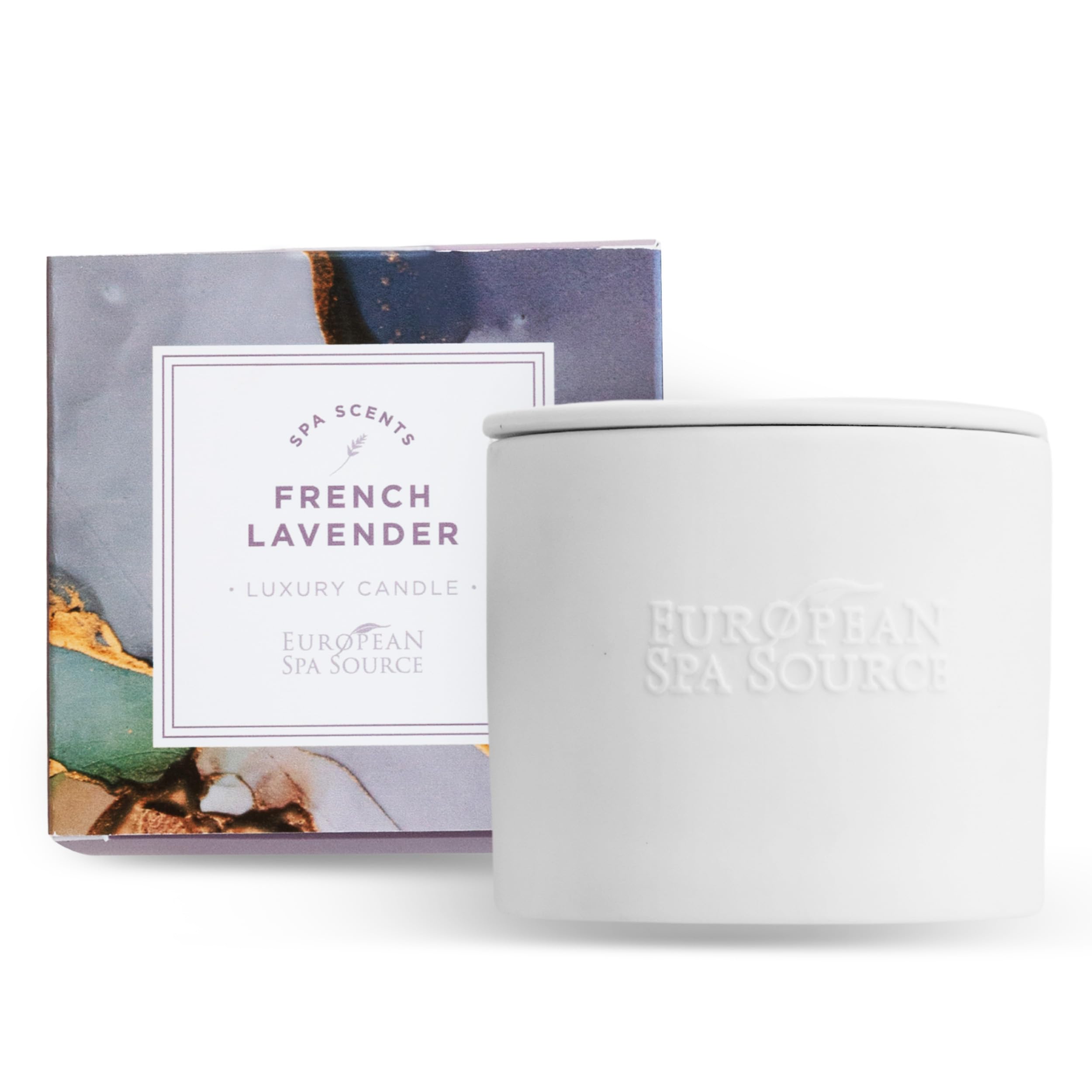 European Spa Source French Lavender Luxury Candle for Aromatherapy, Soy Wax Candle, Hand Poured, at Home Spa Experience Promoting Relaxation, 45 Hours of Burn Time