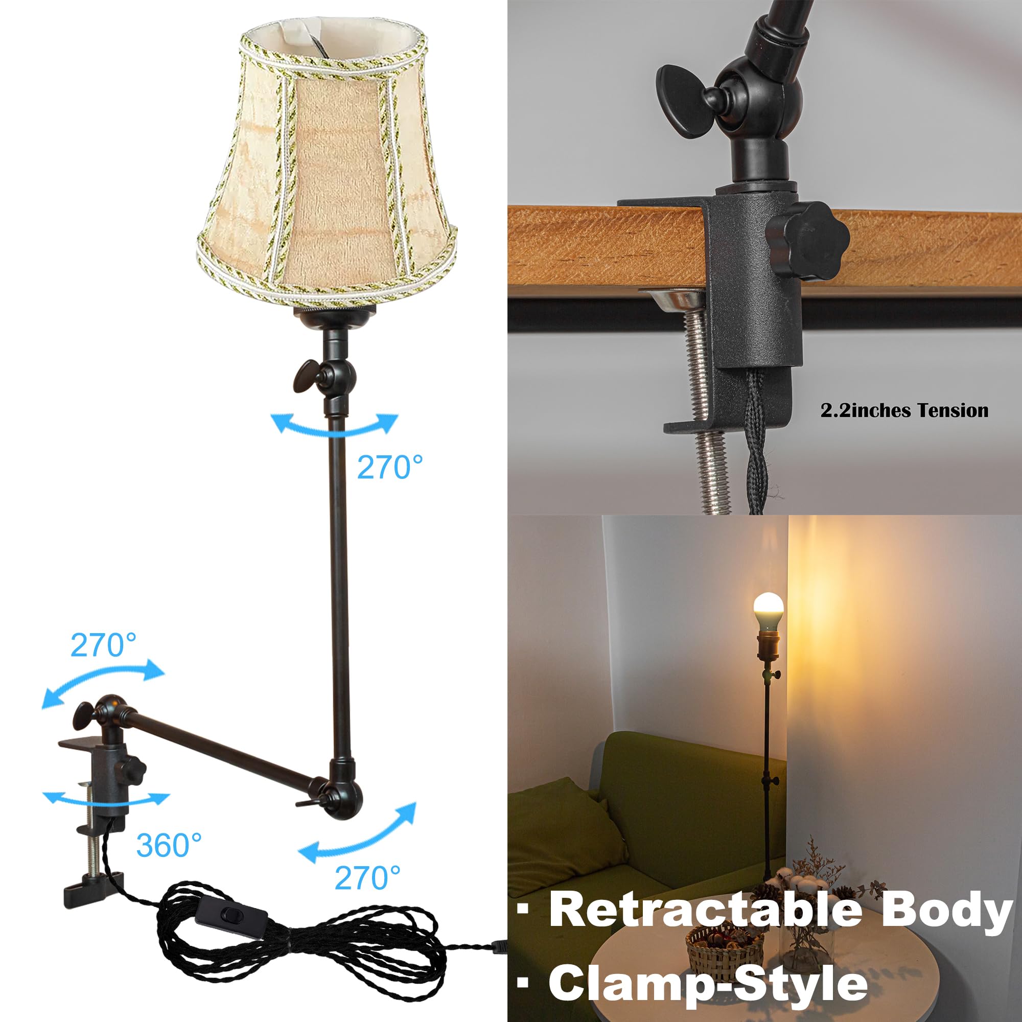 Klemmleuchte mit Fernsteuerung,1 Packung Leselampe mit 2,5 m Kabel, Dimmbar Nachttischlampe,Augenpflege Schreibtischlampe für Büro Heimgebrauch, E27 Lampenhalterung - DZ0332/5