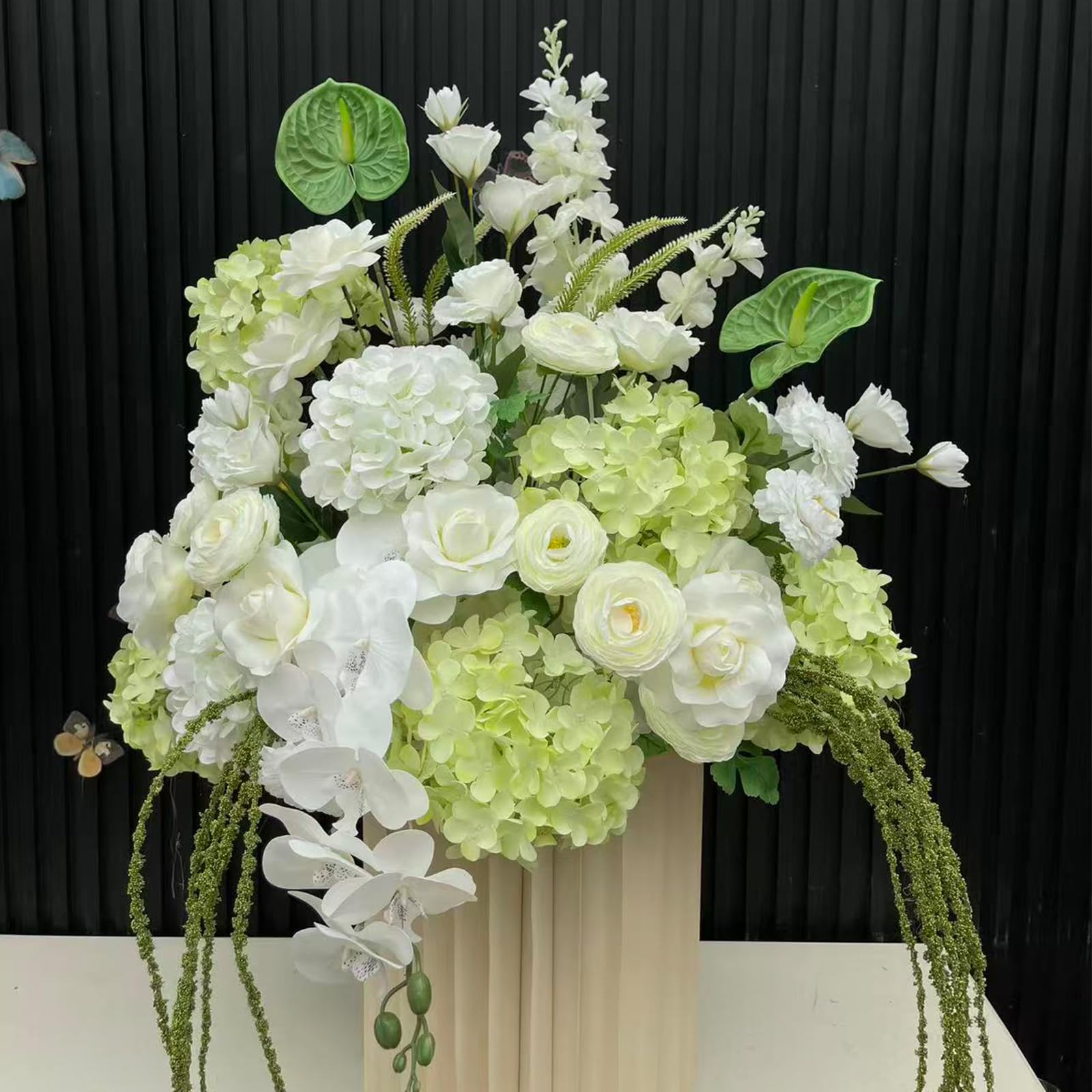 White Green Artificial Hydrangea Rose Orchid Flower Arrangement, Cascading Faux Floral Centerpiece for Wedding Centerpieces, Bridal Shower, Home Party Decor (Green,60cm)