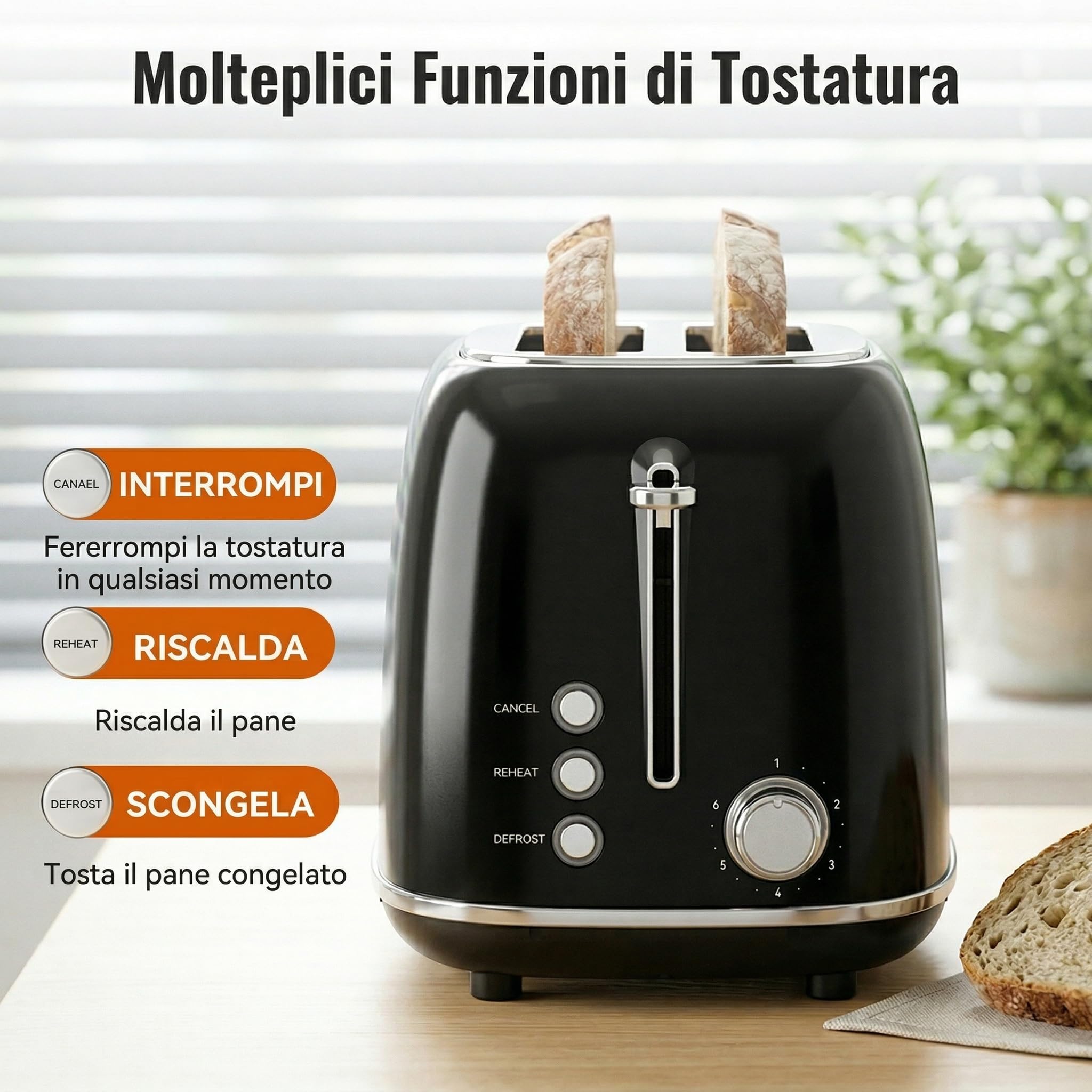 Keenstone Tostapane con pinze Retro a 2 fette, extra larghe in acciaio inox, 6 livelli di doratura, funzioni di riscaldamento e scongelamento; tostapane per toast farciti; Vassoio raccoglibriciole