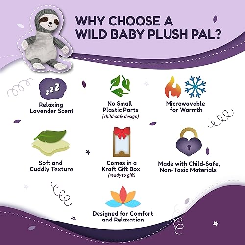 Miniatura 3 de WILD BABY Juguete de peluche para microondas y con peso, animal de peluche de perezoso para mayor comodidad y calidez, peluche suave y calentable