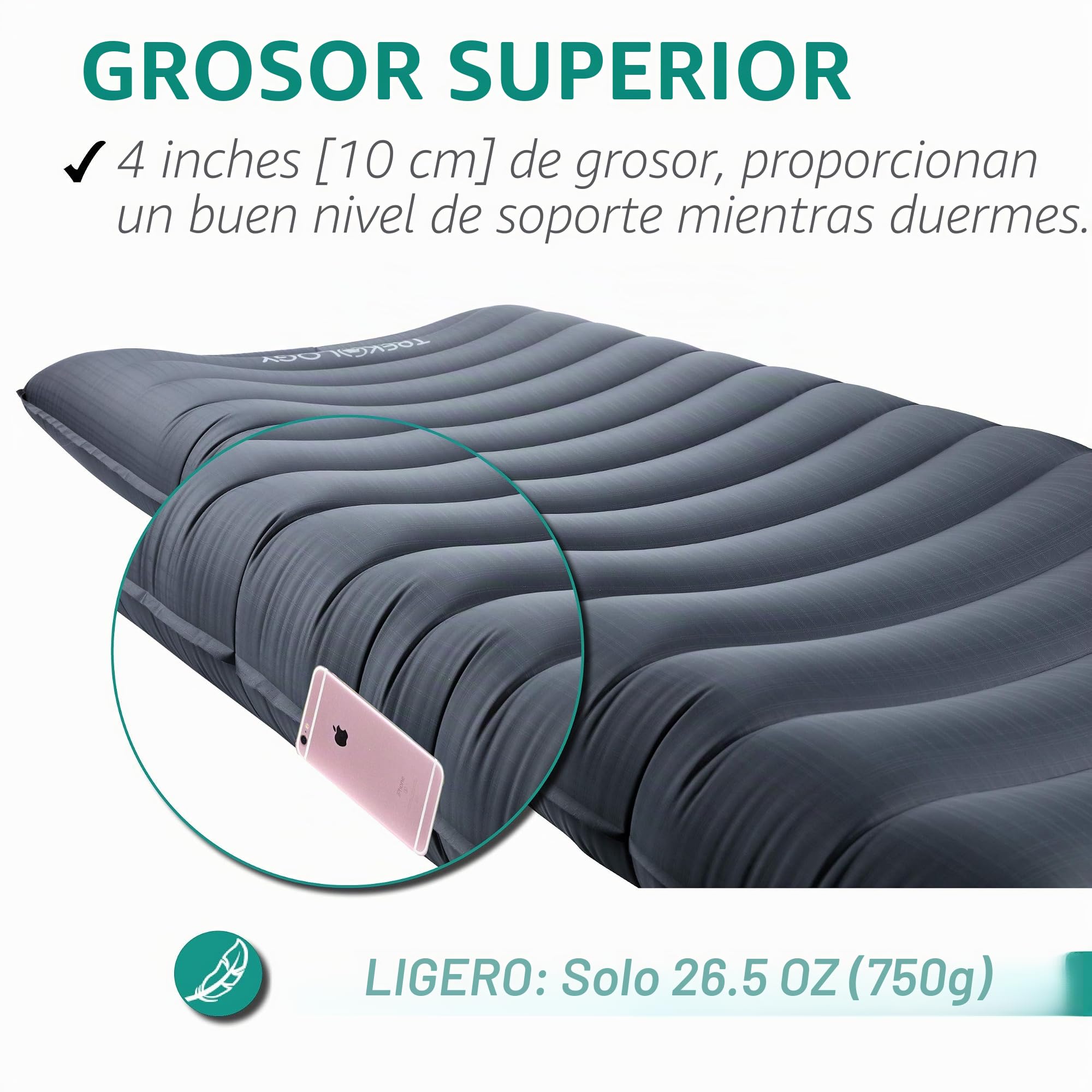 TREKOLOGY UL80 - Colchoneta para Dormir, colchón de Camping Inflable UL80, colchonetas Ligeras para Campamento, Cama Inflable Individual Ultraligera para una Buena Noche de sueño