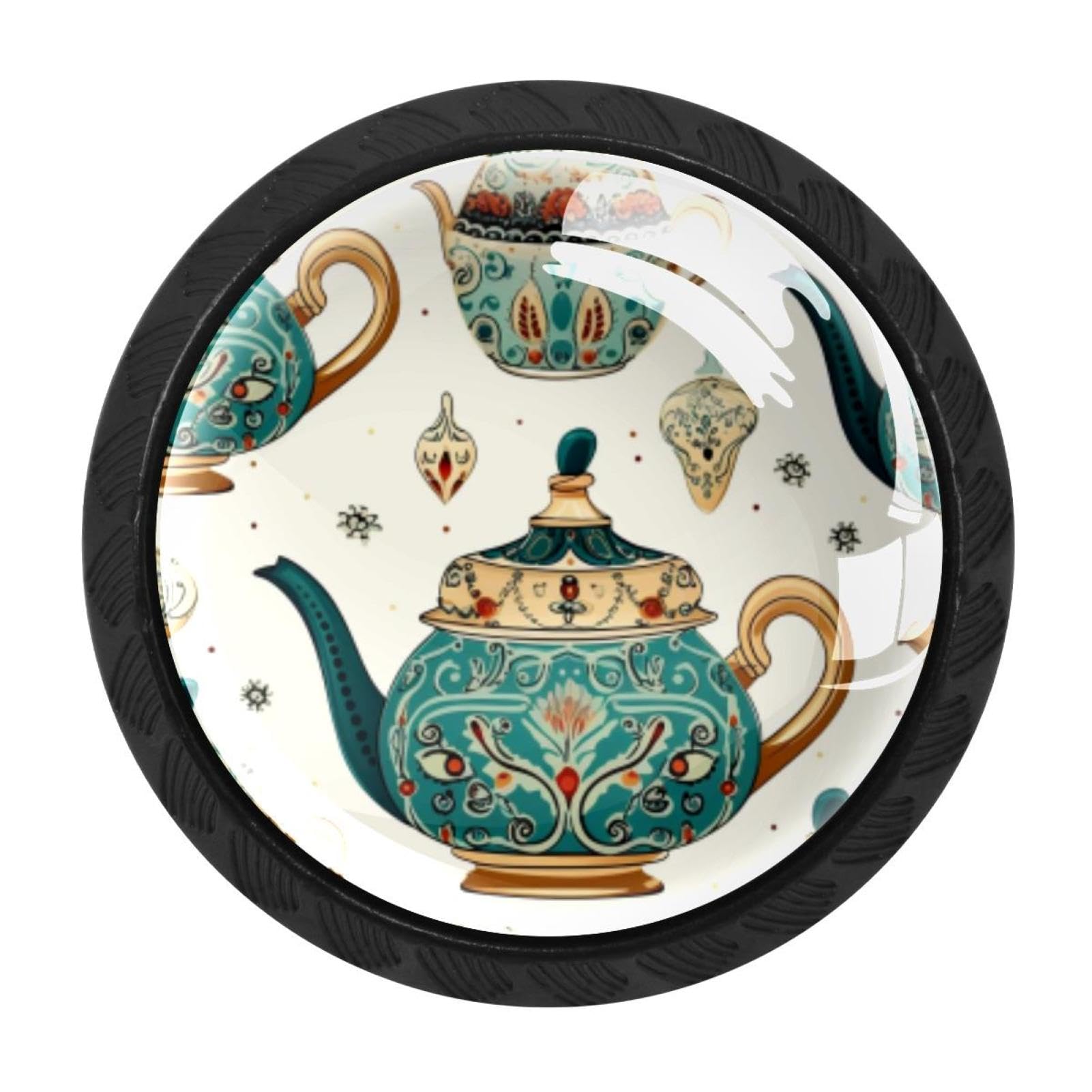 CHENZZZZ 4 Pieces Arabian Tea Kettle Kitchen Cabinet Knobs Drawer Knobs Dresser Knobs Black Knobs Drawer Pulls Dresser Drawer Handles Knobs for Dresser Drawers