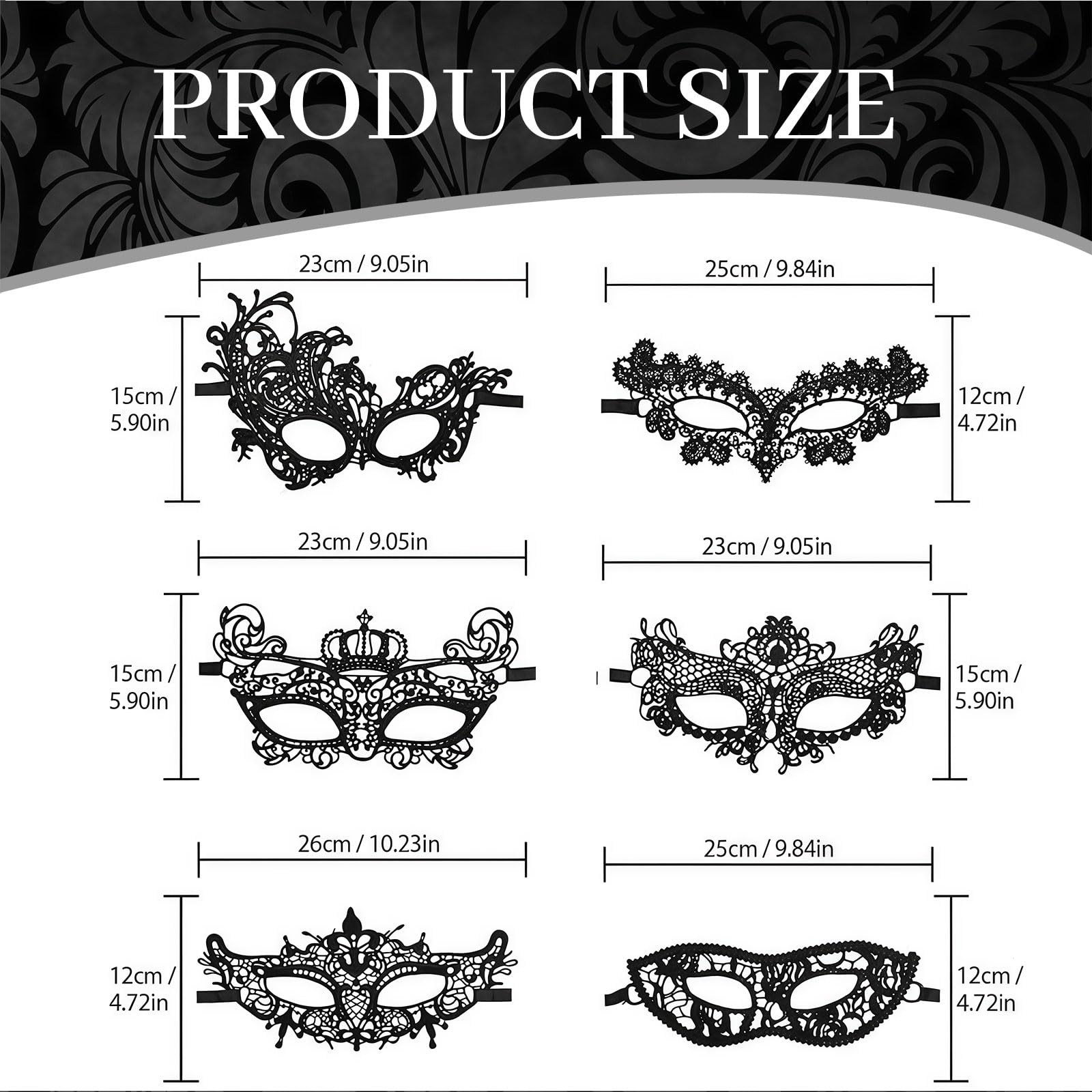 Zosutetoxo Mask Maskenball Venetian Mask, 6 Pieces Elegant Ladies' Lace Black for Gothic Party Costume Evening - Image 2