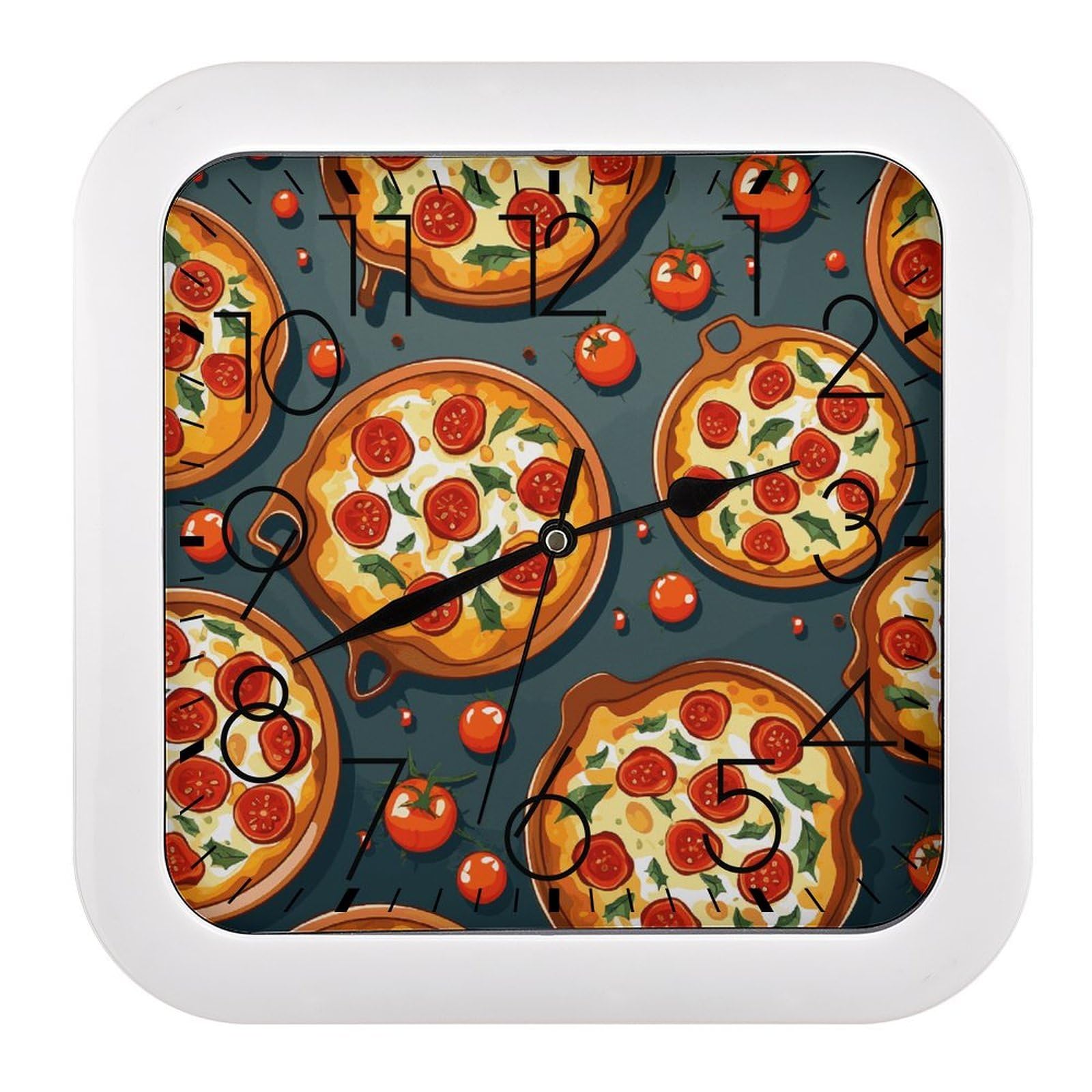 LDGSUPH Pizza Food Wall Clock Silent Non-Ticking Modern Clock Personalized Vintage Square Clocks for Travel Office Kitchen Home Decorative Clocks 10.2 Inch