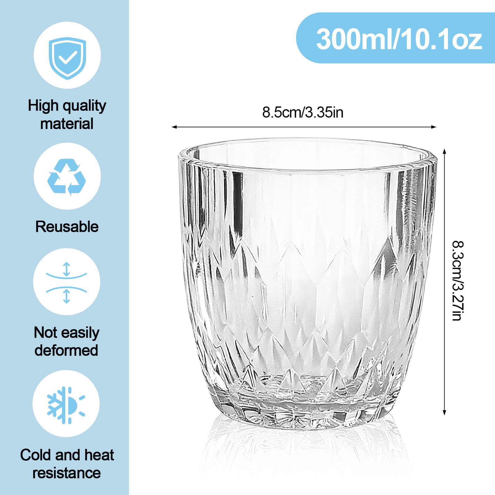 Zestaw 4 szklanek do whisky, 300 ml, plastikowe szklanki na wodę, wielokrotnego użytku, akrylowe, do soku z czerwonego wina, mleka, latte, macchiato, na imprezę