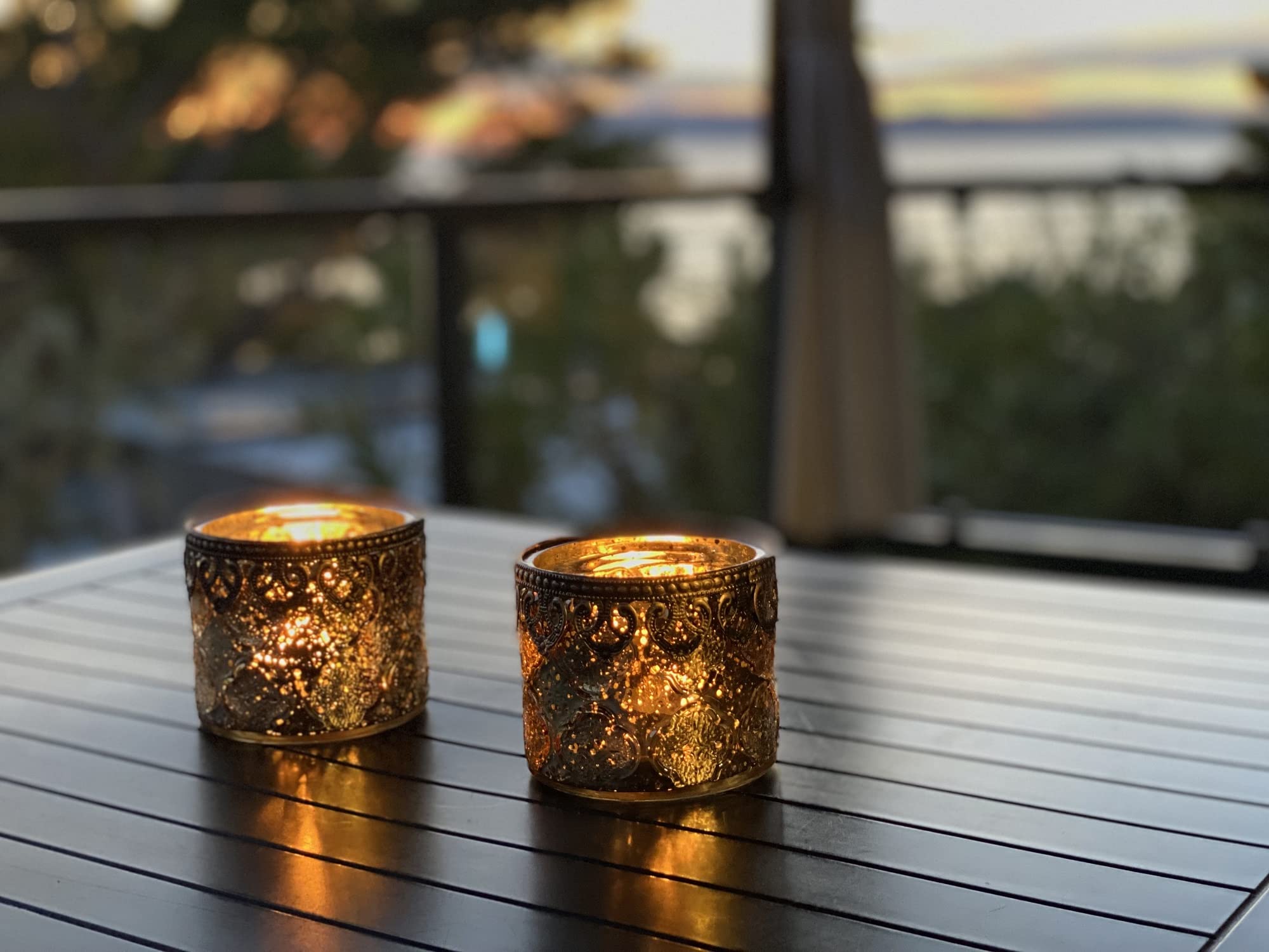 6er-Set Teelichthalter Gold Kerzenhalter Windlicht Glas Kerzengläser Teelichtgläser Weihnachtsdeko Innen Geschenke für Frauen - Zylindrische Form Ø10cm x h9cm