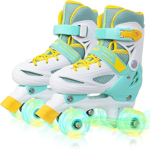 Nattork Roller Skates for Girls Boys Kids,4 Sizes Adjustable Quad Skates Shoes with Light up Wheels,Safe Fun Boys Skates, Best Birthday Gift for
