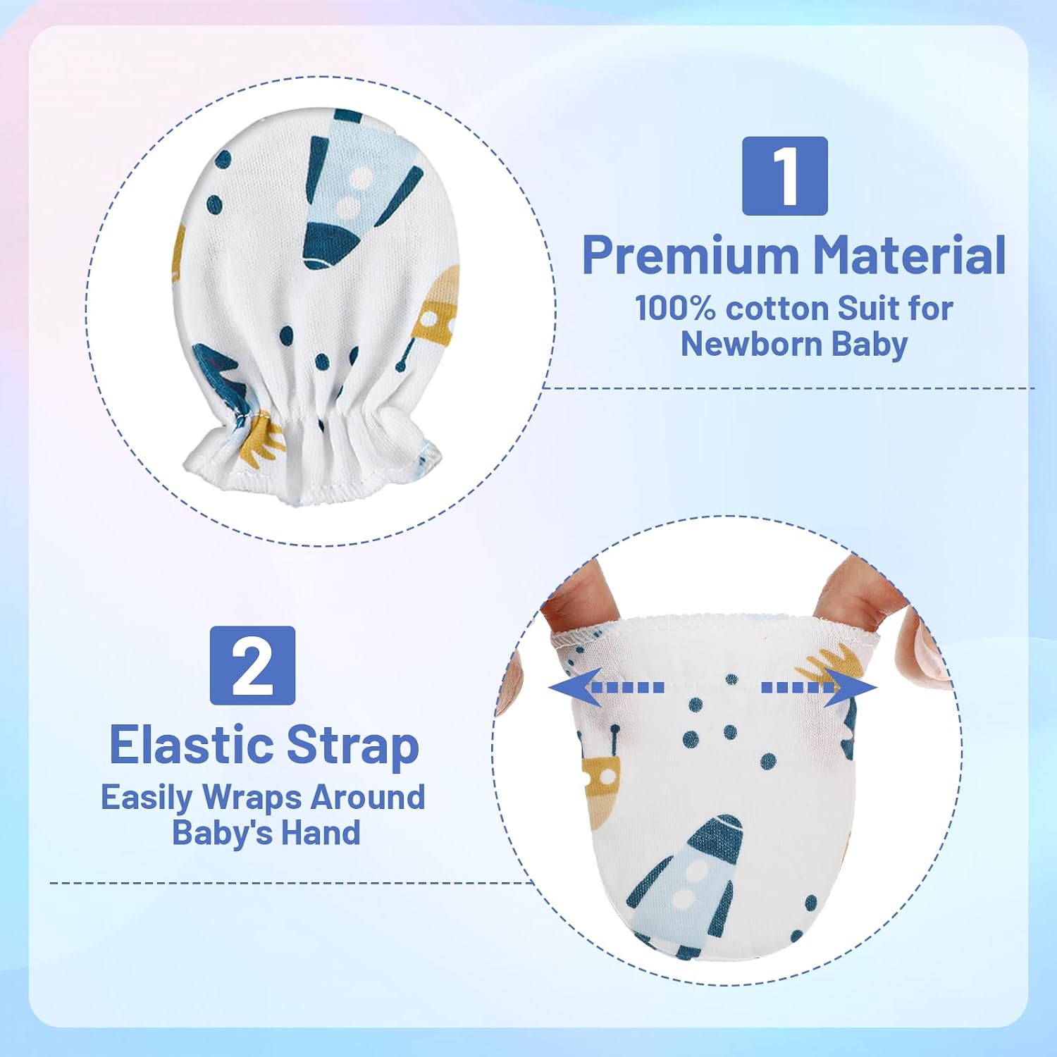 8 Pairs Newborn Baby Mittens No Scratch Gloves, Cotton Infant Baby Gloves Newborn Essentials Mittens Soft Elastic Glove for 0-6 Months