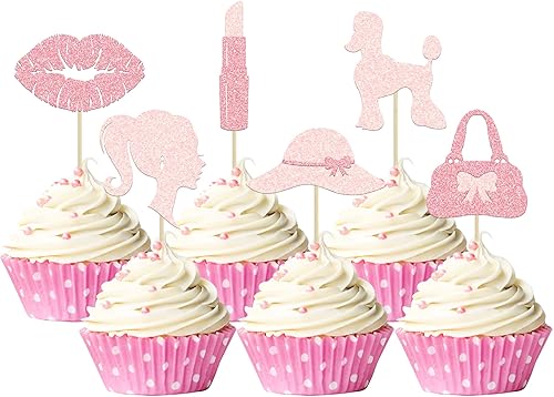 Gyufise 24 piezas de decoración de princesa para cupcakes con purpurina, sombrero con purpurina, lápiz labial, tacón alto, baby shower, cupcakes, disponible en Yaxa Costa Rica