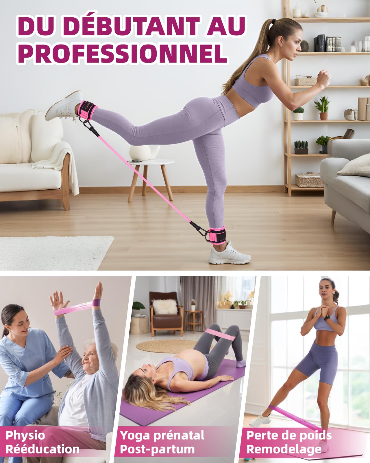 Kit Élastique Musculation 12 pièces Bandes de Résistance 5-40 lbs Sangles Cheville 10-30 lbs avec Sac
