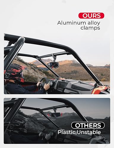 Miniatura 7 de KEMIMOTO Espejo retrovisor UTV con luz batería recargable incorporada, espejo UTV ajustable de 360 para uso pesado, se adapta a barra antivuelco de