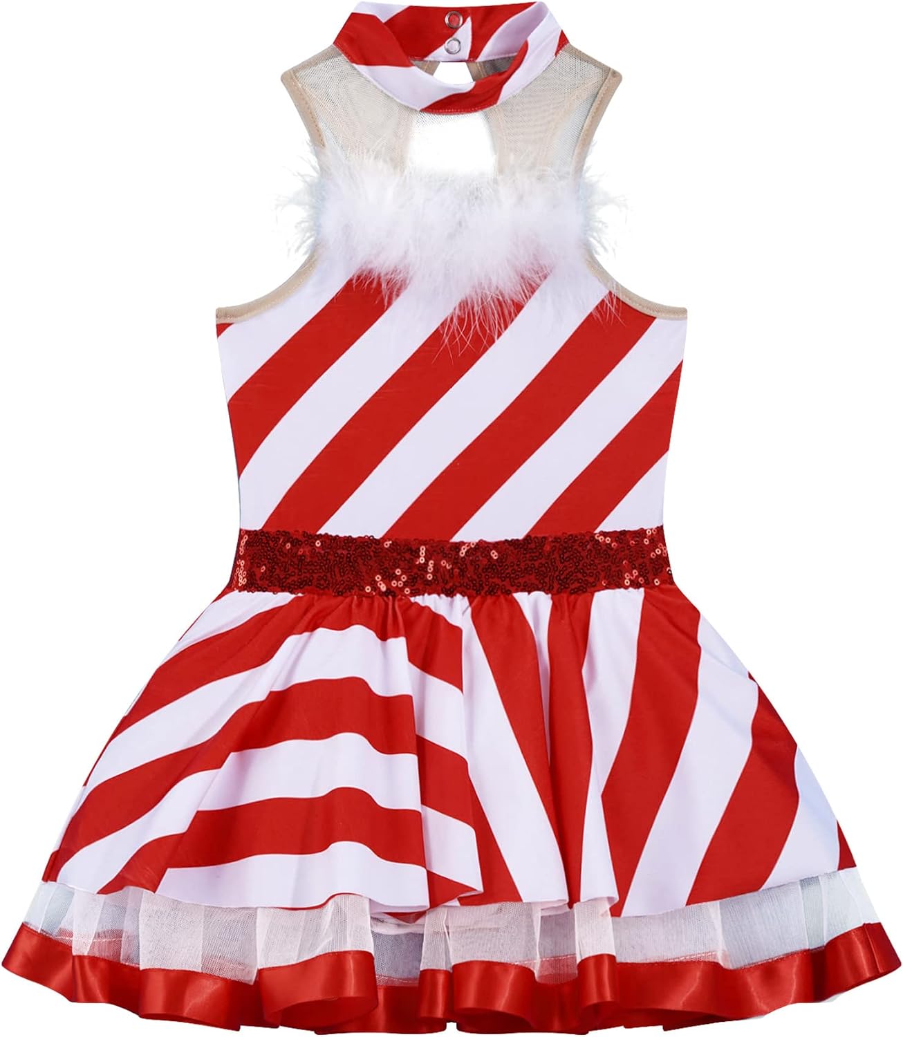 Christmas Girls Candy Cane Dress Kids Striped Sequins Lyrical Ballet Leotard Dance Tutu Dress