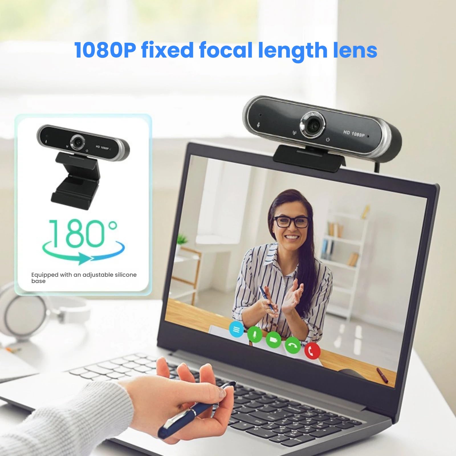 Cámara web HD de 1080P con micrófono, cámara web USB Plug and Play con micrófono con cancelación de ruido, cámara ajustable de escritorio/portátil para transmisión, videollamadas, zoom, conferencias