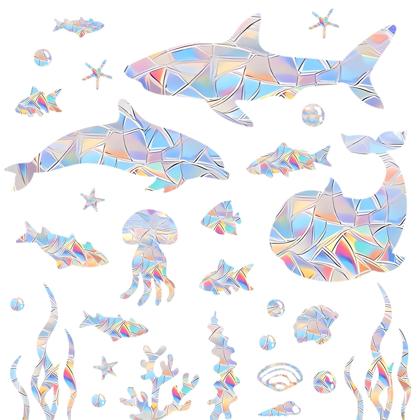 JMHACHY 96 PCS Window Decals to Prevent Bird Strikes - Bird Anti Collision Window Stickers Rainbow Sun Catcher Clings Marine Life No Glue Required, Spring Seasonal Clings