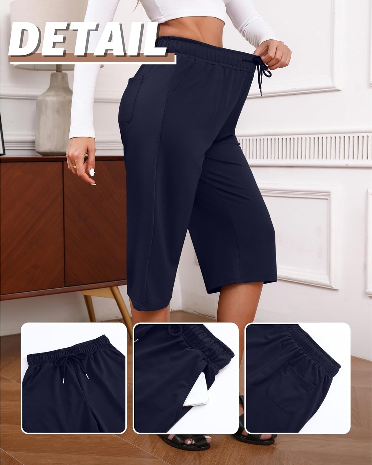 Neer 3 Pack Women's Capri Pants, Drawstring Wide Leg Crop Lounge Sweatpants Summer Yoga Casual Cropped Pants with Pocket - Image 6